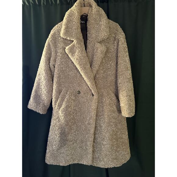 Zara Teddy Coat Sherpa Jacket Beige - Picture 2 of 3